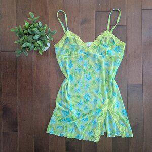 LA SENZA BRIGHT Y2K STYLE FLORAL SHEER SLIP DRESS